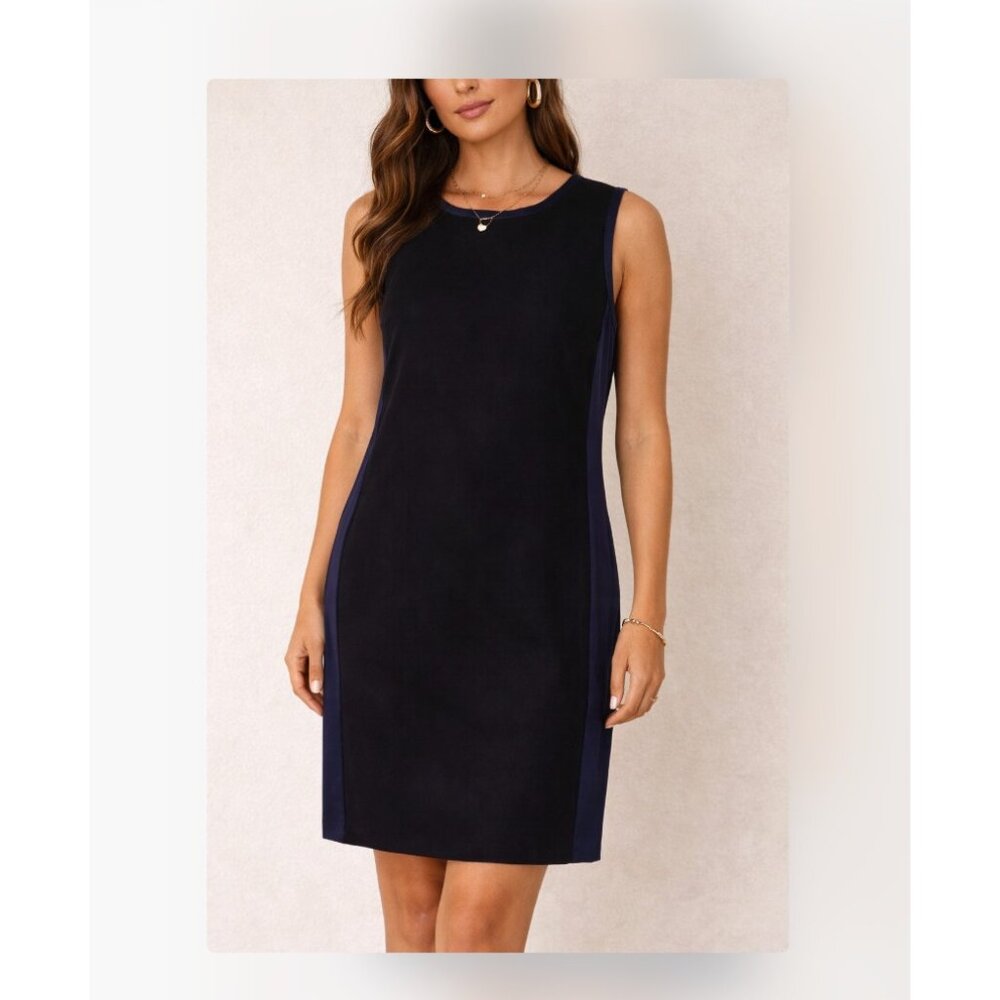 J Crew Dress Womens 8 Black Navy Colorblock Sleeveless Wool Silk